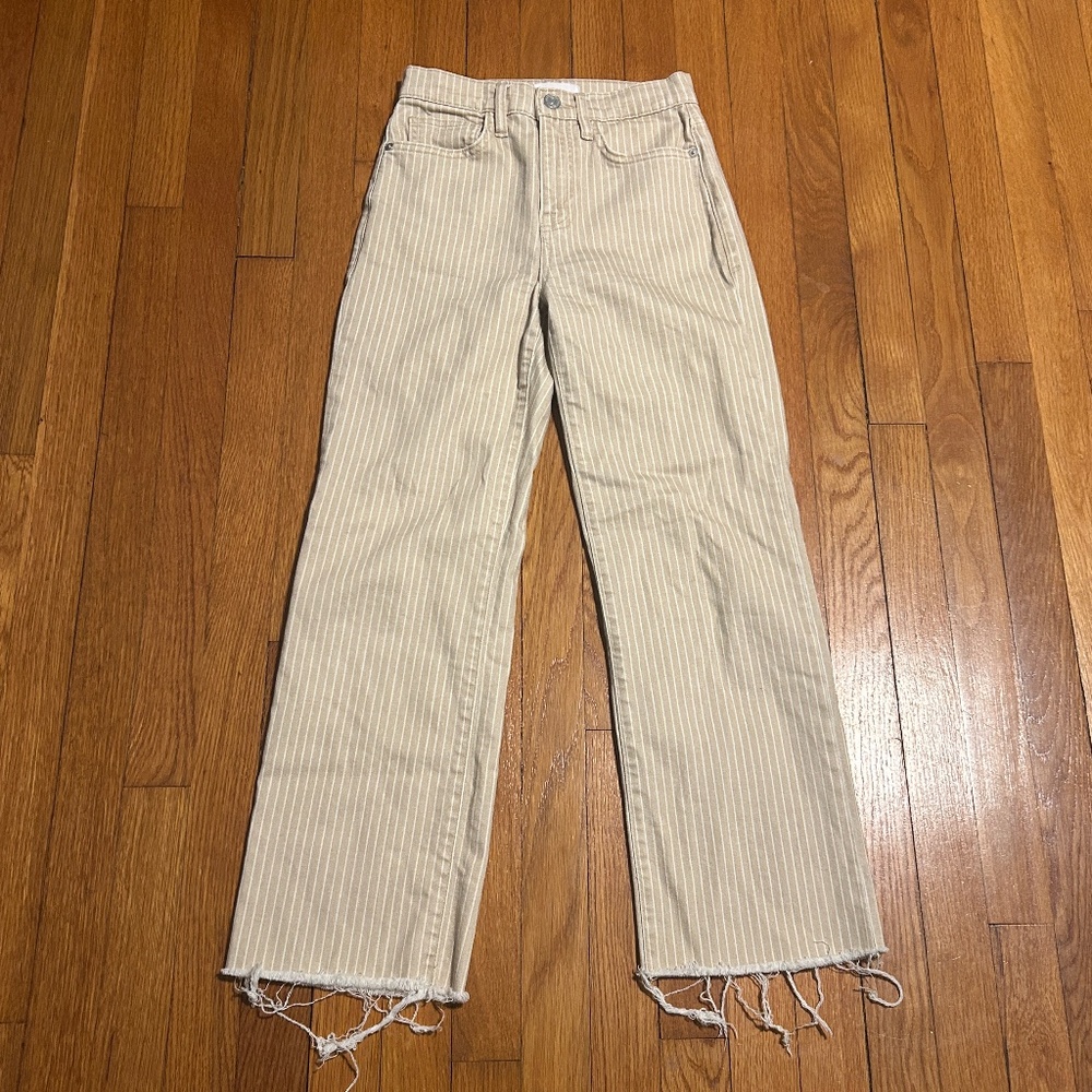 FRAME Le Jane Crop Tan & White Striped Jeans Women’s 24